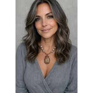 Brecciated Jasper 20" Necklace & Earrings 2" rectangle cabochon copper wire